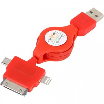Кабель-рулетка REXANT 3в1 для iPhone 5, micro USB, iPhone 4, 1А, ПВХ, красный Кабель-рулетка REXANT 3в1 для iPhone 5, micro USB, iPhone 4, 1А, ПВХ, красный